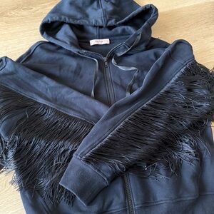 TWINSET Milano Black Fringe Oversized Zip Up Hoodie